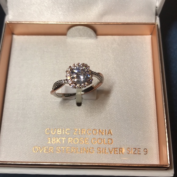 18K Rose Gold over Sterling Silver Cubic Zirconia Ring size 9 - Picture 5 of 6